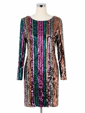Dress, green, pink, silver, copper